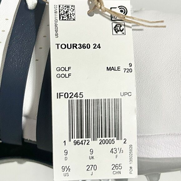 Adidas Tour360 24 “White Collegiate Navy” Men’s Size 9.5 Cushioned Golf Shoes main image 4
